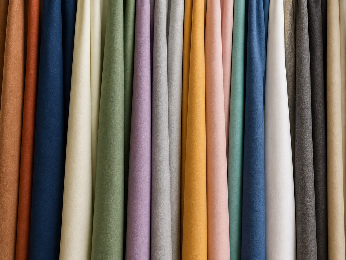 Colourful fabric range displayed in elegant folds
