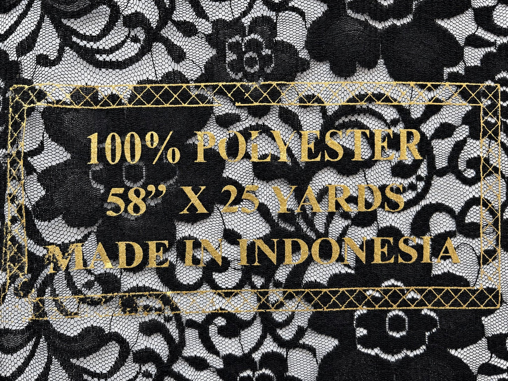Indonesian floral lace specification: 100% polyester, 58 inches wide, 25 yards long