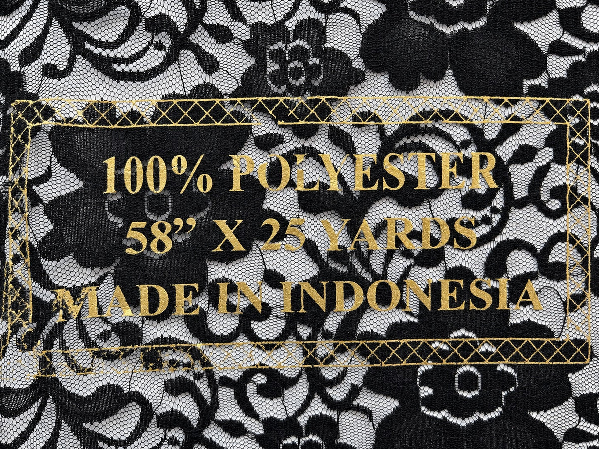 Indonesian floral lace specification: 100% polyester, 58 inches wide, 25 yards long